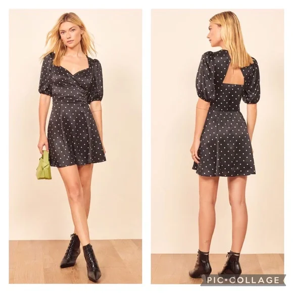 Reformation 2 Lane Silk Polka Dot Wrap Style Mini Dress - Picture 3 of 13